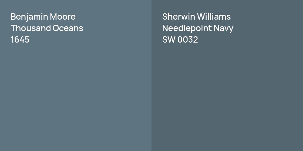 Benjamin Moore Thousand Oceans vs. Sherwin Williams Needlepoint Navy