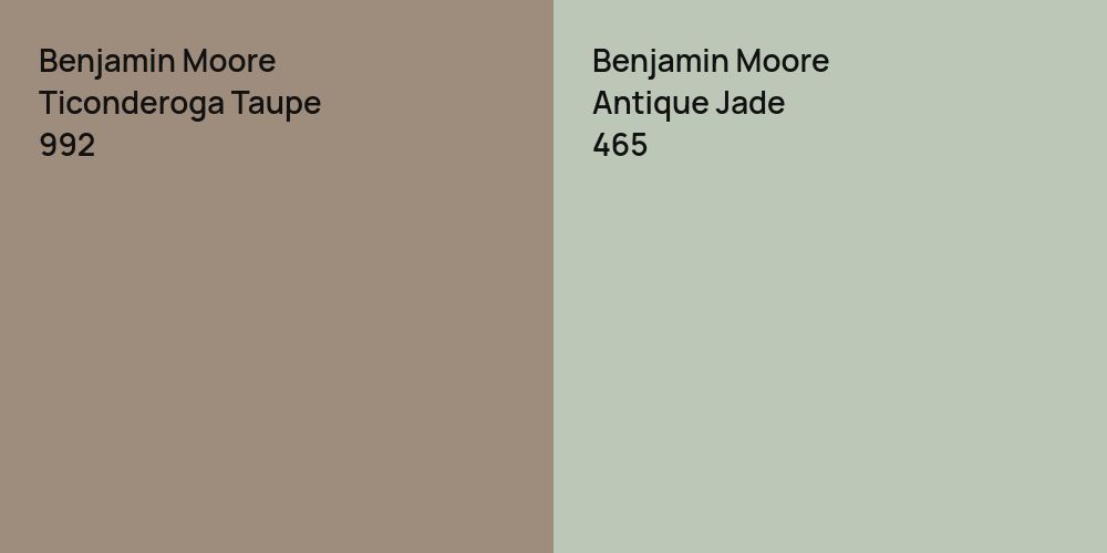 Benjamin Moore Ticonderoga Taupe vs. Benjamin Moore Antique Jade