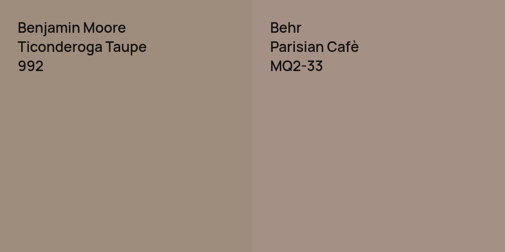 Benjamin Moore Ticonderoga Taupe vs. Behr Parisian Cafè