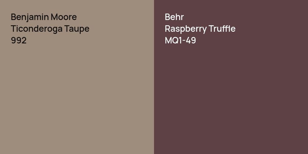 Benjamin Moore Ticonderoga Taupe vs. Behr Raspberry Truffle