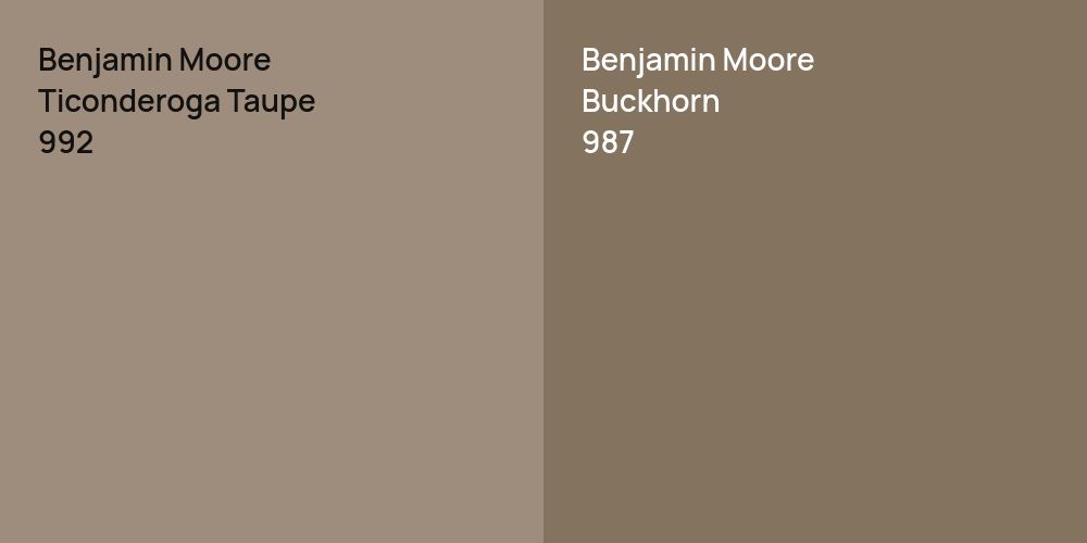 Benjamin Moore Ticonderoga Taupe vs. Benjamin Moore Buckhorn