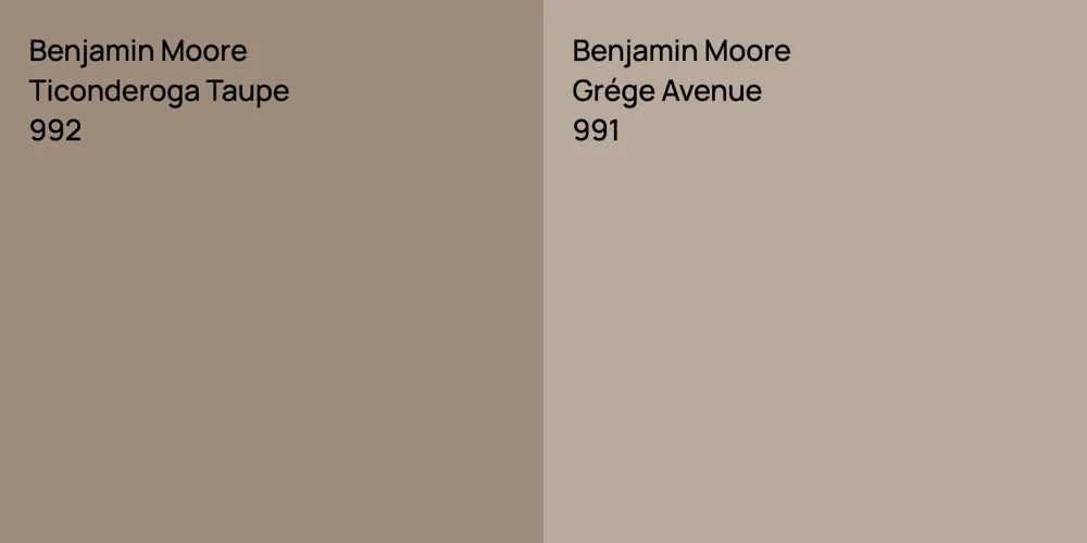 Benjamin Moore Ticonderoga Taupe vs. Benjamin Moore Grége Avenue