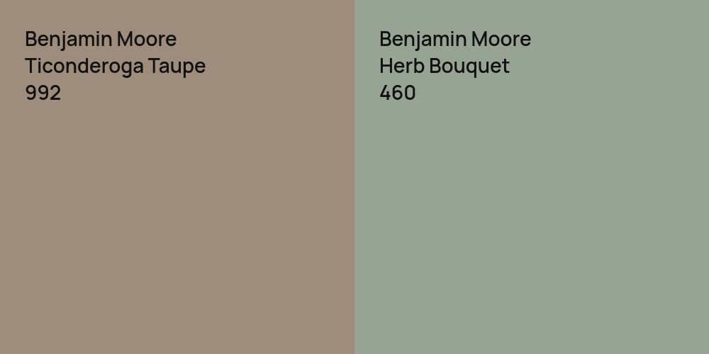 Benjamin Moore Ticonderoga Taupe vs. Benjamin Moore Herb Bouquet