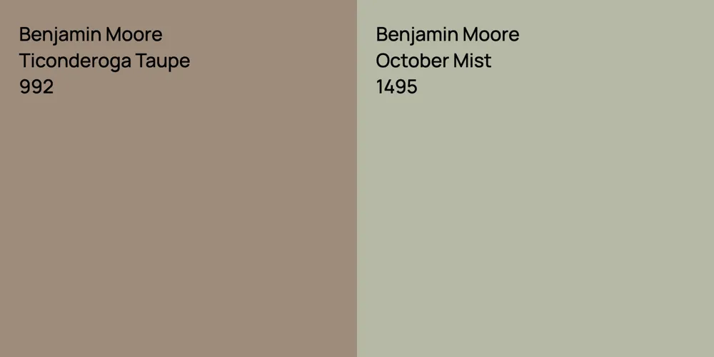 Benjamin Moore Ticonderoga Taupe vs. Benjamin Moore October Mist