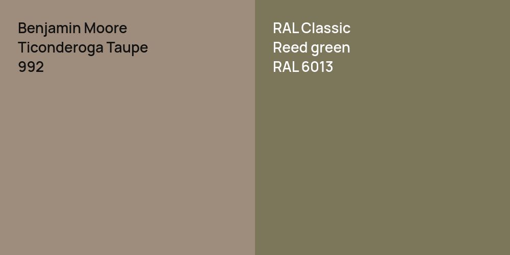 Benjamin Moore Ticonderoga Taupe vs. RAL Classic  Reed green