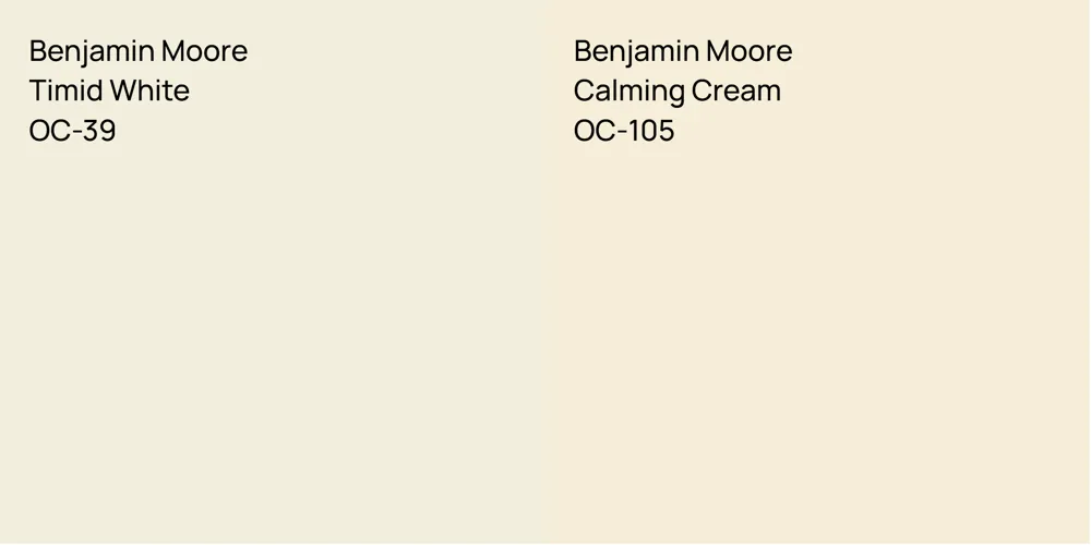 Benjamin Moore Timid White vs. Benjamin Moore Calming Cream