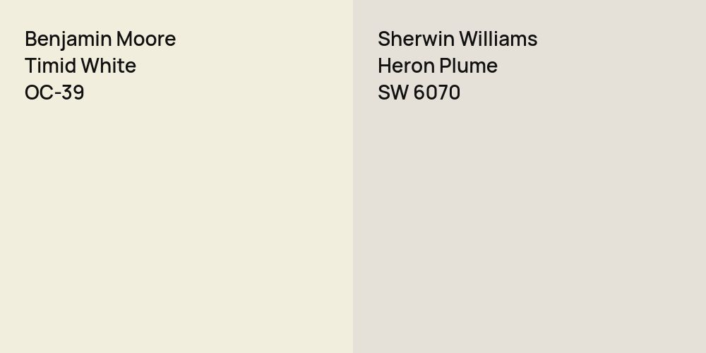 Benjamin Moore Timid White vs. Sherwin Williams Heron Plume