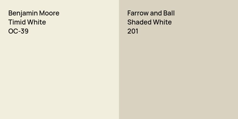 Benjamin Moore Timid White vs. Farrow and Ball Shaded White