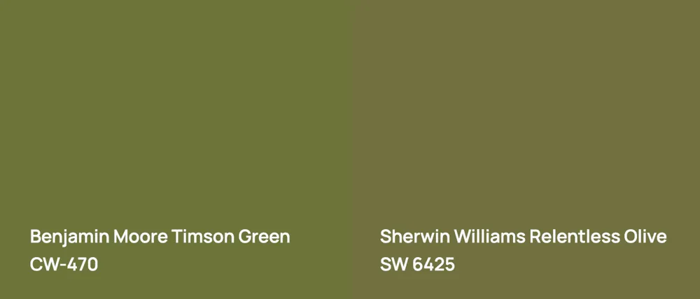 Benjamin Moore Timson Green CW-470 vs Sherwin Williams Relentless Olive SW 6425