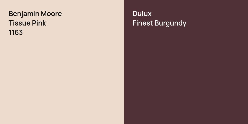 Benjamin Moore Tissue Pink vs. Dulux Finest Burgundy