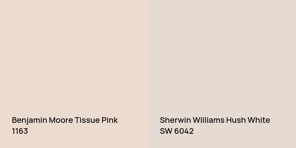 Benjamin Moore Tissue Pink vs. Sherwin Williams Hush White