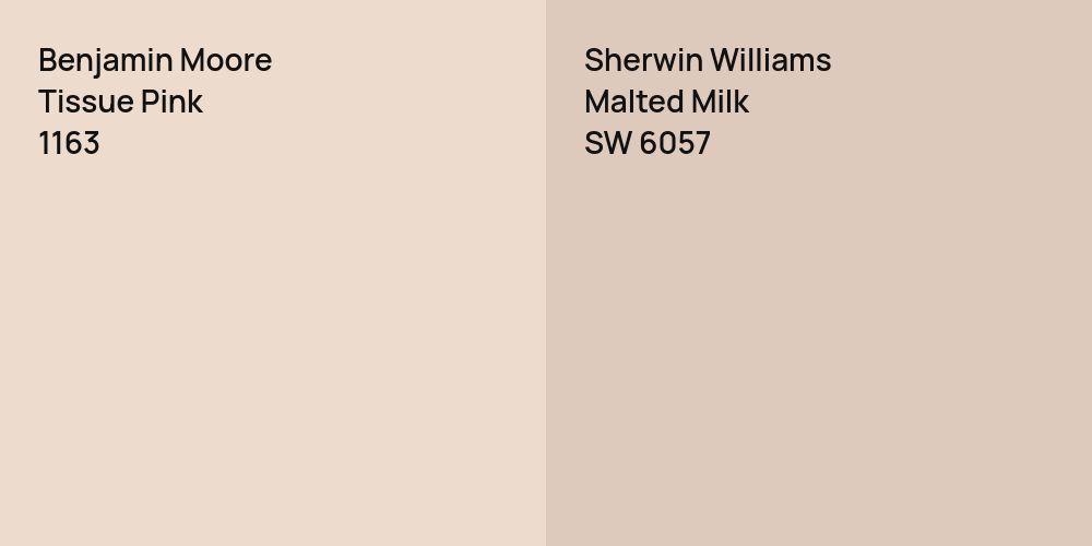 Benjamin Moore Tissue Pink vs. Sherwin Williams Malted Milk