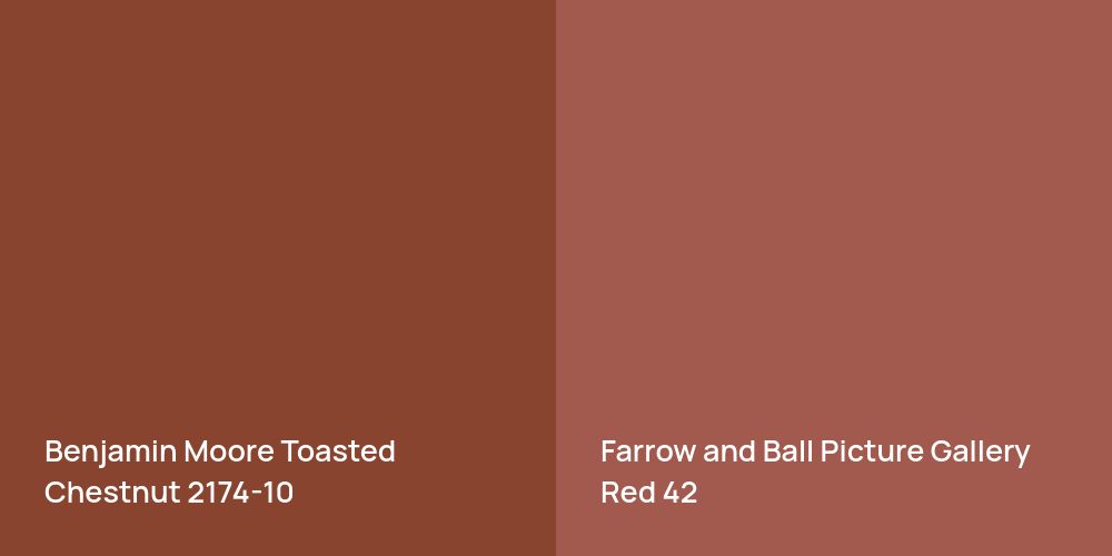 Benjamin Moore Toasted Chestnut vs. Farrow and Ball Picture Gallery Red