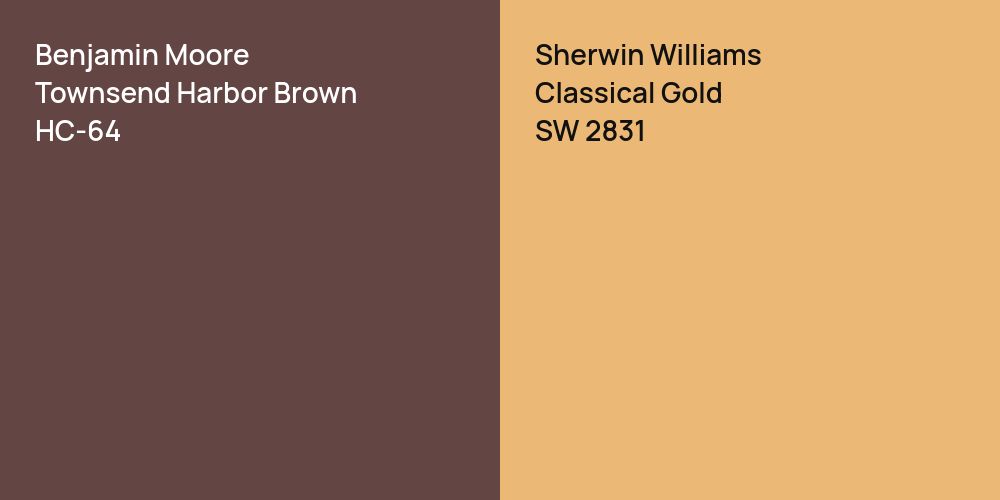 Benjamin Moore Townsend Harbor Brown vs. Sherwin Williams Classical Gold