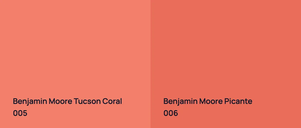 Benjamin Moore Tucson Coral 005 vs Benjamin Moore Picante 006