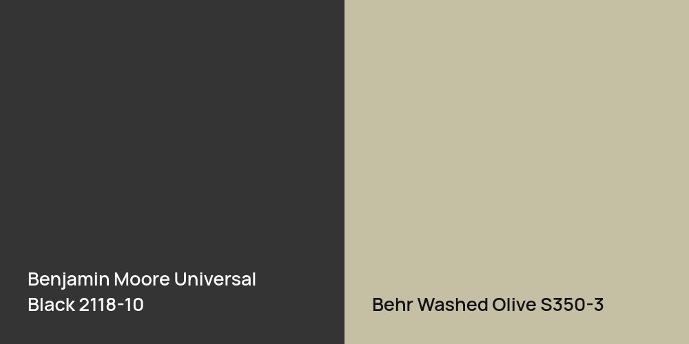 Benjamin Moore Universal Black vs. Behr Washed Olive