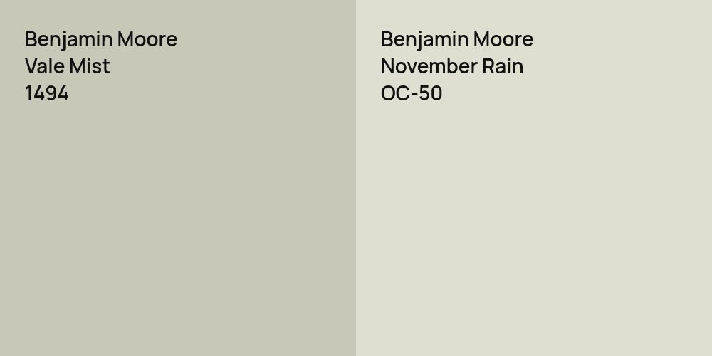 Benjamin Moore Vale Mist vs. Benjamin Moore November Rain