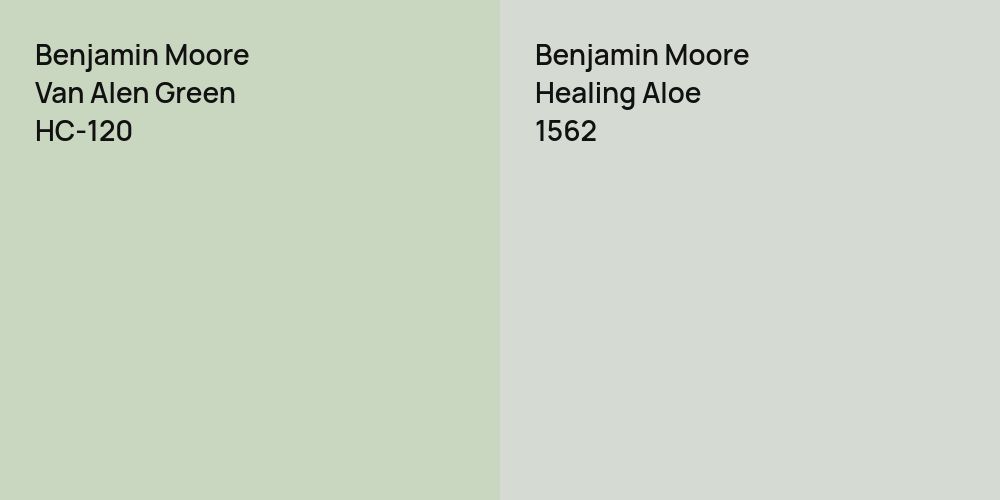 Benjamin Moore Van Alen Green vs. Benjamin Moore Healing Aloe comparison