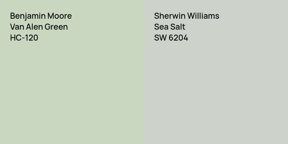 Benjamin Moore Van Alen Green vs. Sherwin Williams Sea Salt