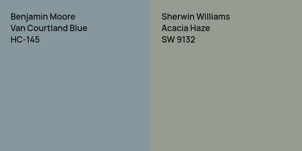 Benjamin Moore Van Courtland Blue vs. Sherwin Williams Acacia Haze