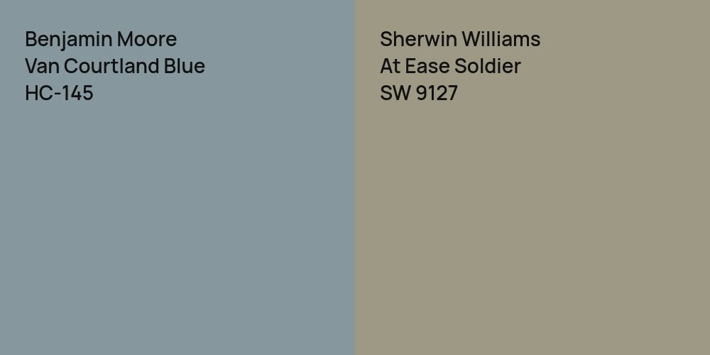 Benjamin Moore Van Courtland Blue vs. Sherwin Williams At Ease Soldier