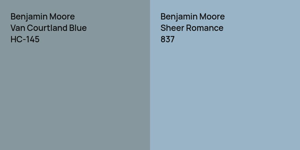 Benjamin Moore Van Courtland Blue vs. Benjamin Moore Sheer Romance