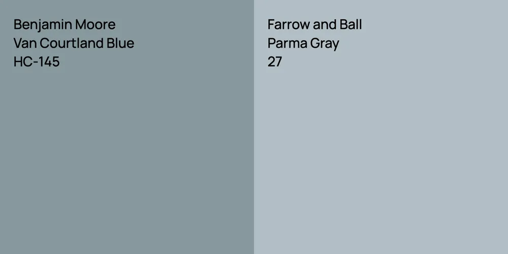 Benjamin Moore Van Courtland Blue vs. Farrow and Ball Parma Gray