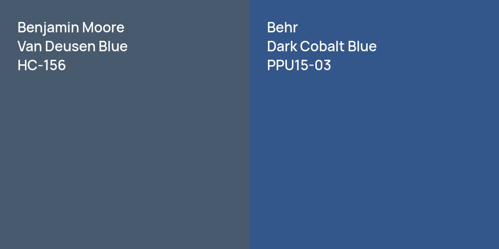 Benjamin Moore Van Deusen Blue vs. Behr Dark Cobalt Blue