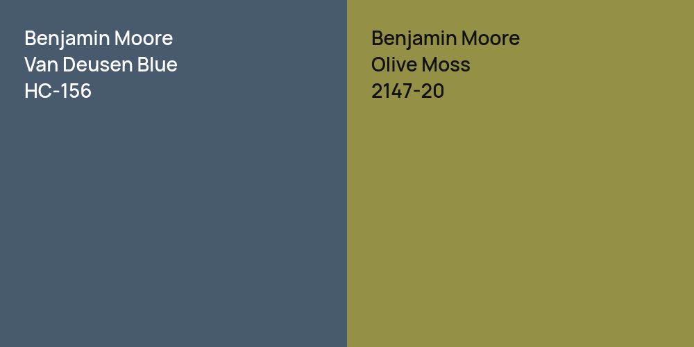 Benjamin Moore Van Deusen Blue vs. Benjamin Moore Olive Moss