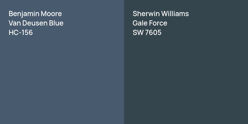 Benjamin Moore Van Deusen Blue vs. Sherwin Williams Gale Force