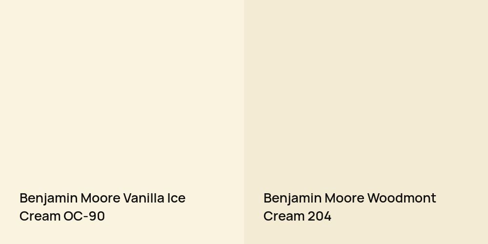 Benjamin Moore Vanilla Ice Cream vs. Benjamin Moore Woodmont Cream