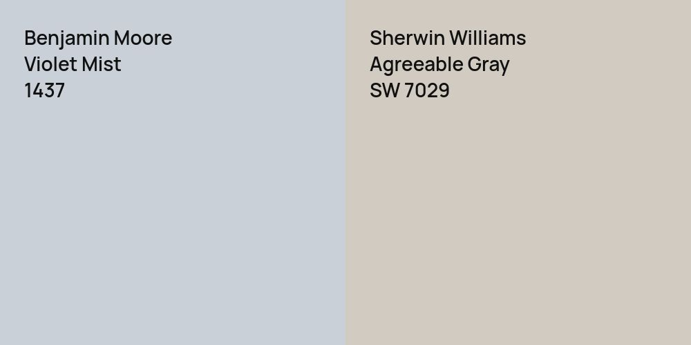 Benjamin Moore Violet Mist vs. Sherwin Williams Agreeable Gray