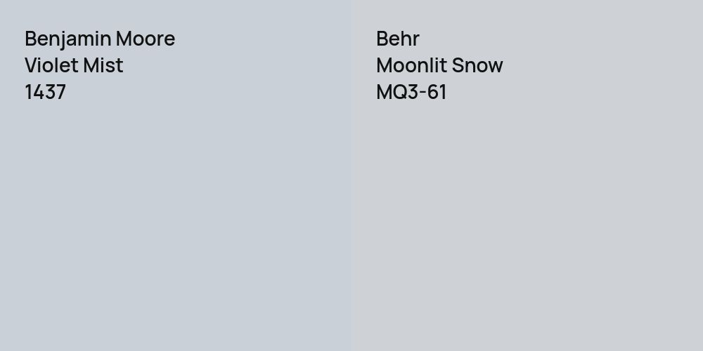 Benjamin Moore Violet Mist vs. Behr Moonlit Snow