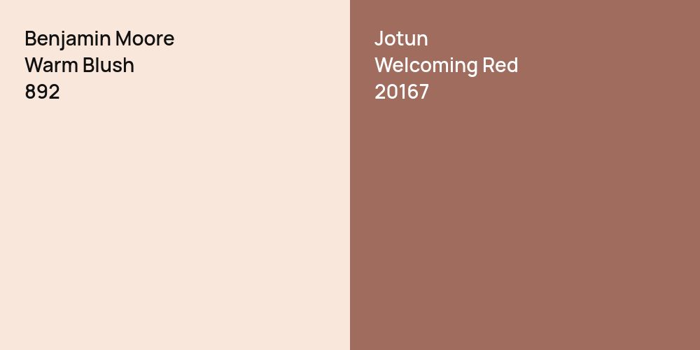 Benjamin Moore Warm Blush vs. Jotun Welcoming Red