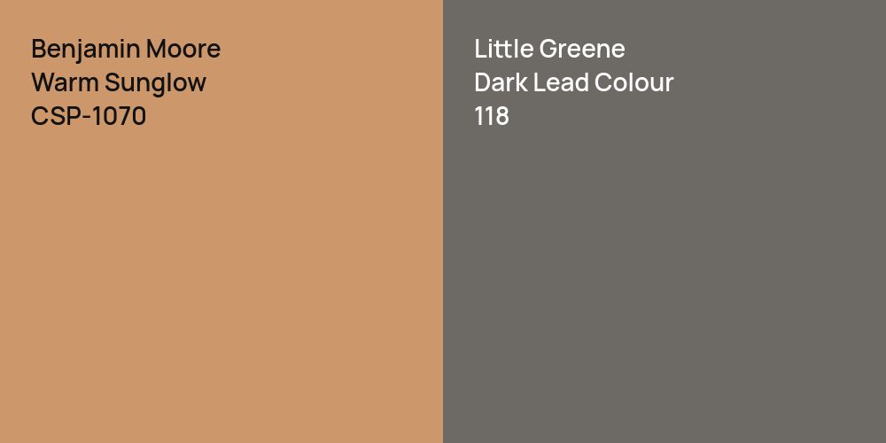 Benjamin Moore Warm Sunglow vs. Little Greene Dark Lead Colour