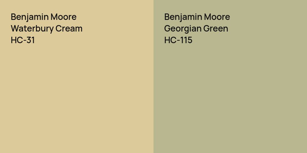 Benjamin Moore Waterbury Cream vs. Benjamin Moore Georgian Green