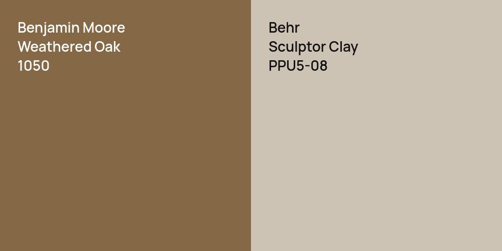 Benjamin Moore Weathered Oak vs. Behr Sculptor Clay