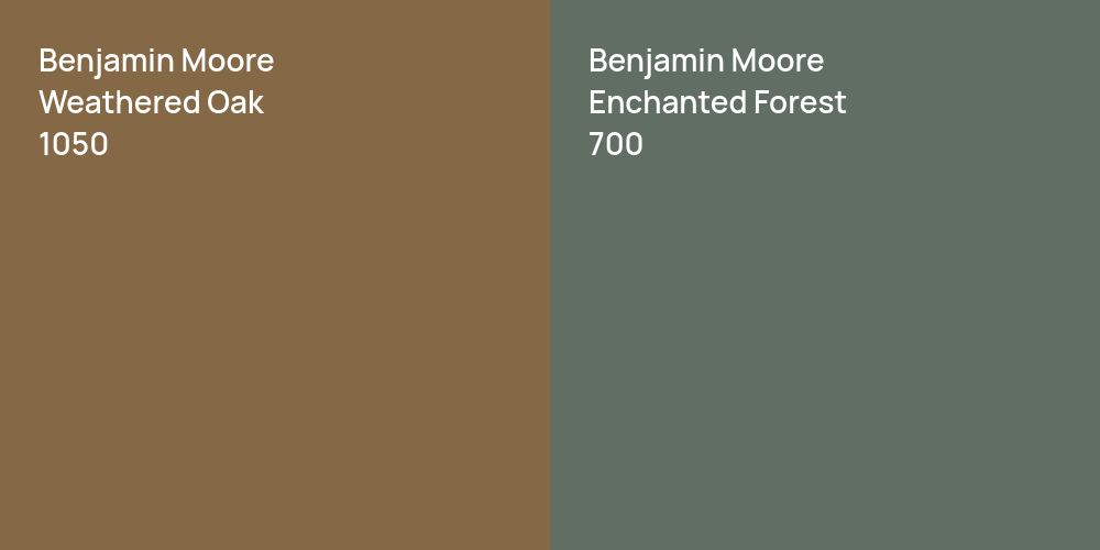 Benjamin Moore Weathered Oak vs. Benjamin Moore Enchanted Forest