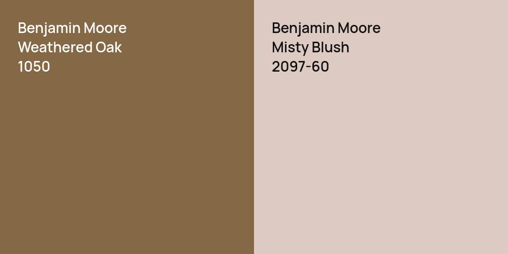 Benjamin Moore Weathered Oak vs. Benjamin Moore Misty Blush