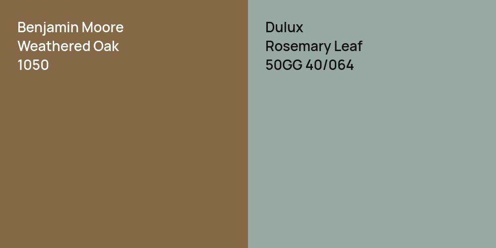 Benjamin Moore Weathered Oak vs. Dulux Rosemary Leaf