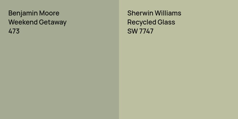 Benjamin Moore Weekend Getaway vs. Sherwin Williams Recycled Glass