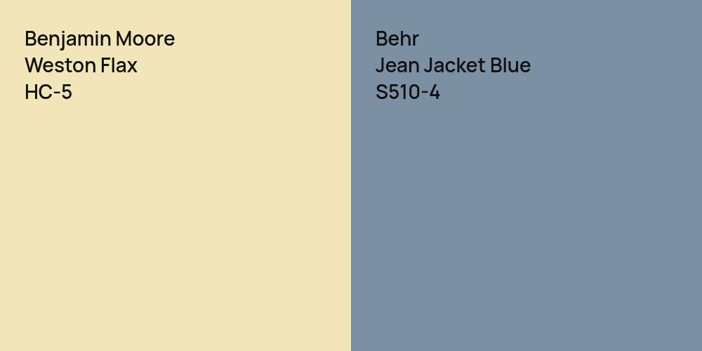 Benjamin Moore Weston Flax vs. Behr Jean Jacket Blue