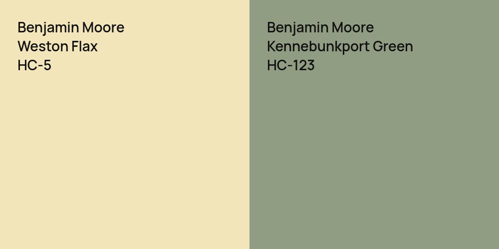 Benjamin Moore Weston Flax vs. Benjamin Moore Kennebunkport Green