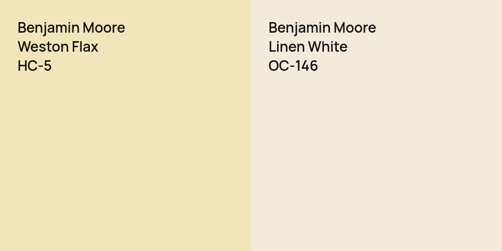 Benjamin Moore Weston Flax vs. Benjamin Moore Linen White