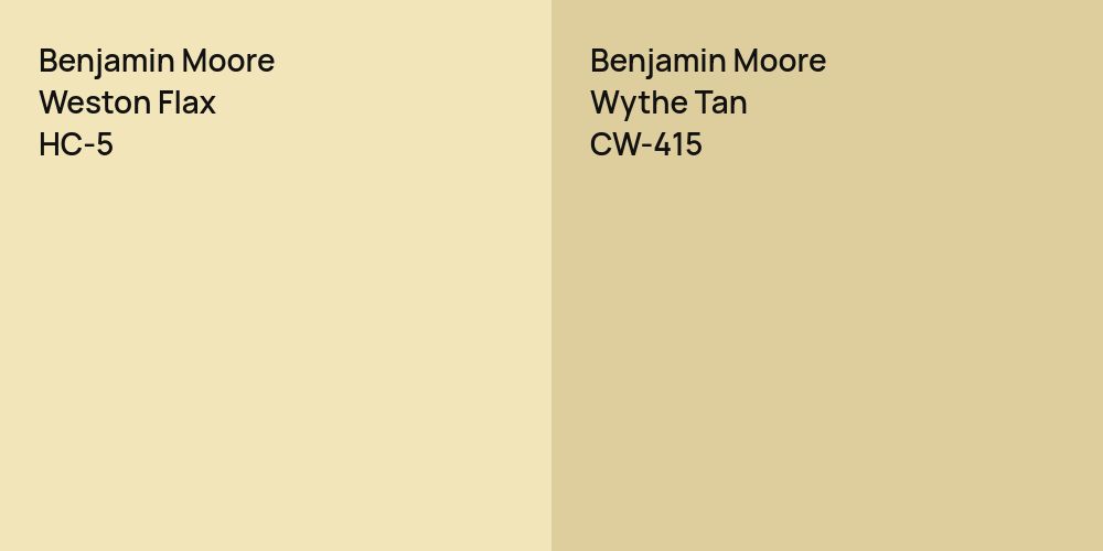 Benjamin Moore Weston Flax vs. Benjamin Moore Wythe Tan