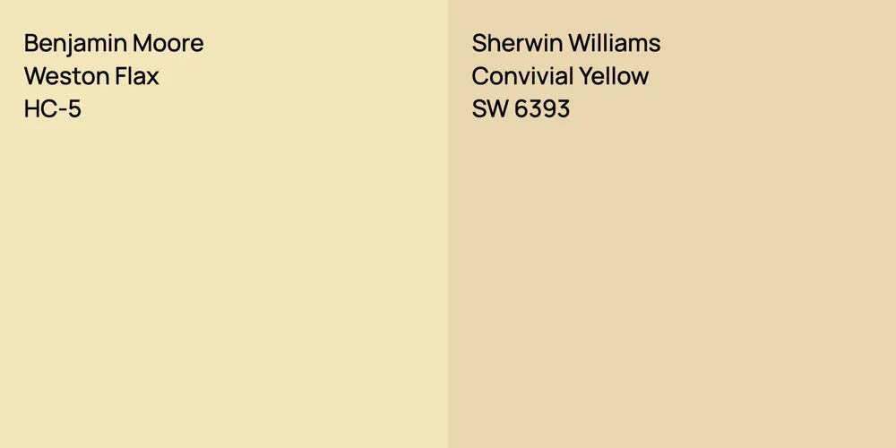 Benjamin Moore Weston Flax vs. Sherwin Williams Convivial Yellow