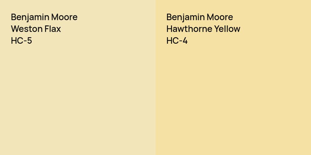 Benjamin Moore Weston Flax vs. Benjamin Moore Hawthorne Yellow