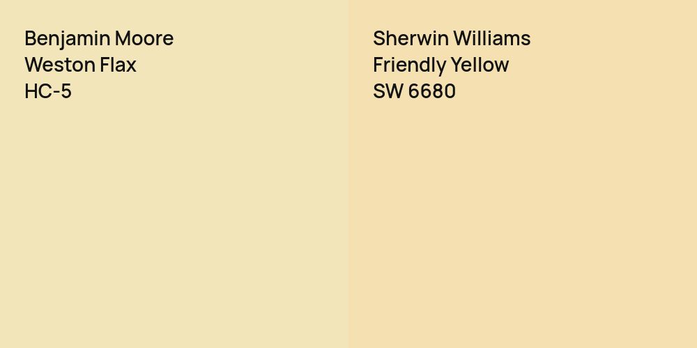 Benjamin Moore Weston Flax vs. Sherwin Williams Friendly Yellow