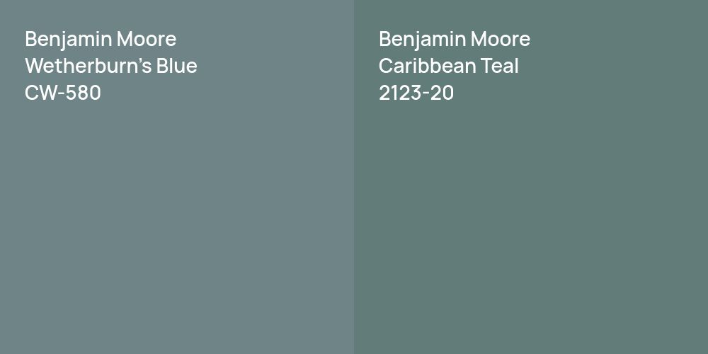 Benjamin Moore Wetherburn's Blue vs. Benjamin Moore Caribbean Teal