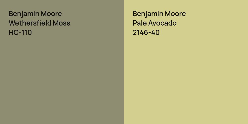 Benjamin Moore Wethersfield Moss vs. Benjamin Moore Pale Avocado